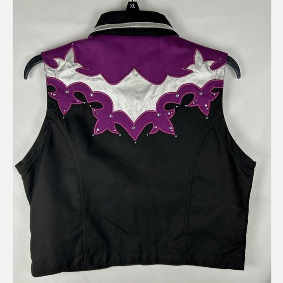 Gordon & James Black Purple Sequined Show Vest Womens L Zip Up Western Rodeo - Picture 2 of 5